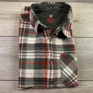 Kuhl 100% Cotton Short Sleeve Button Down Red Gray Plaid Medium M